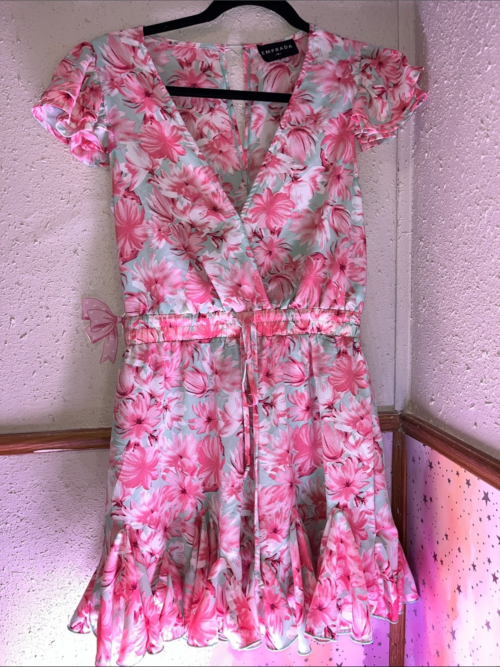 Emporada Pink Floral Wrap Dress